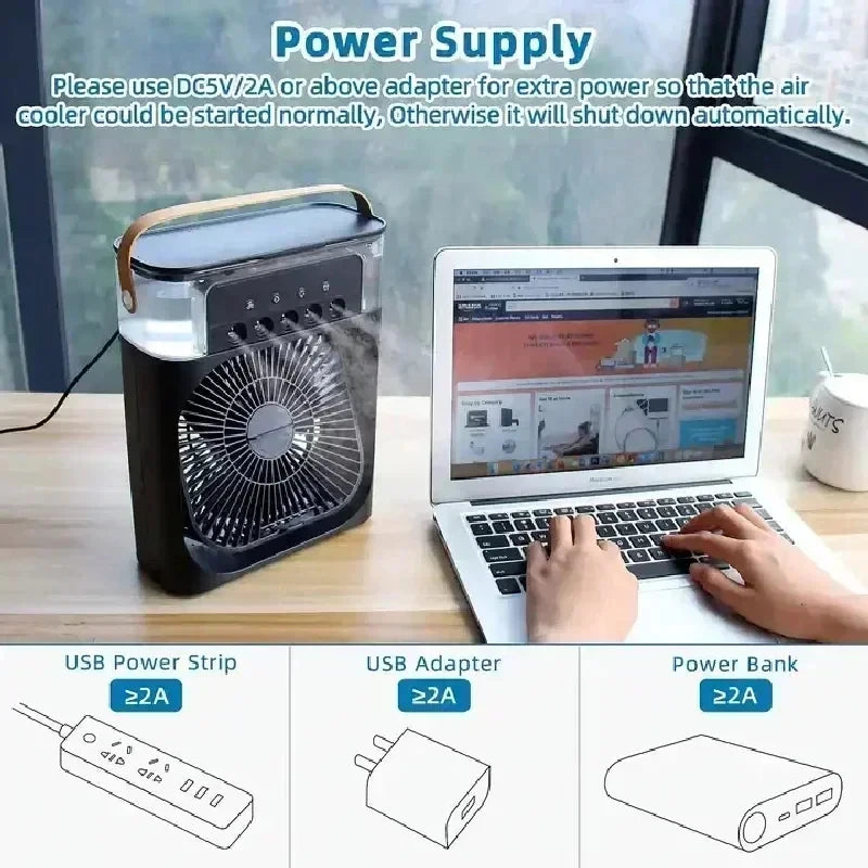 New 3 In 1 Fan LED Light Portable Humidifier