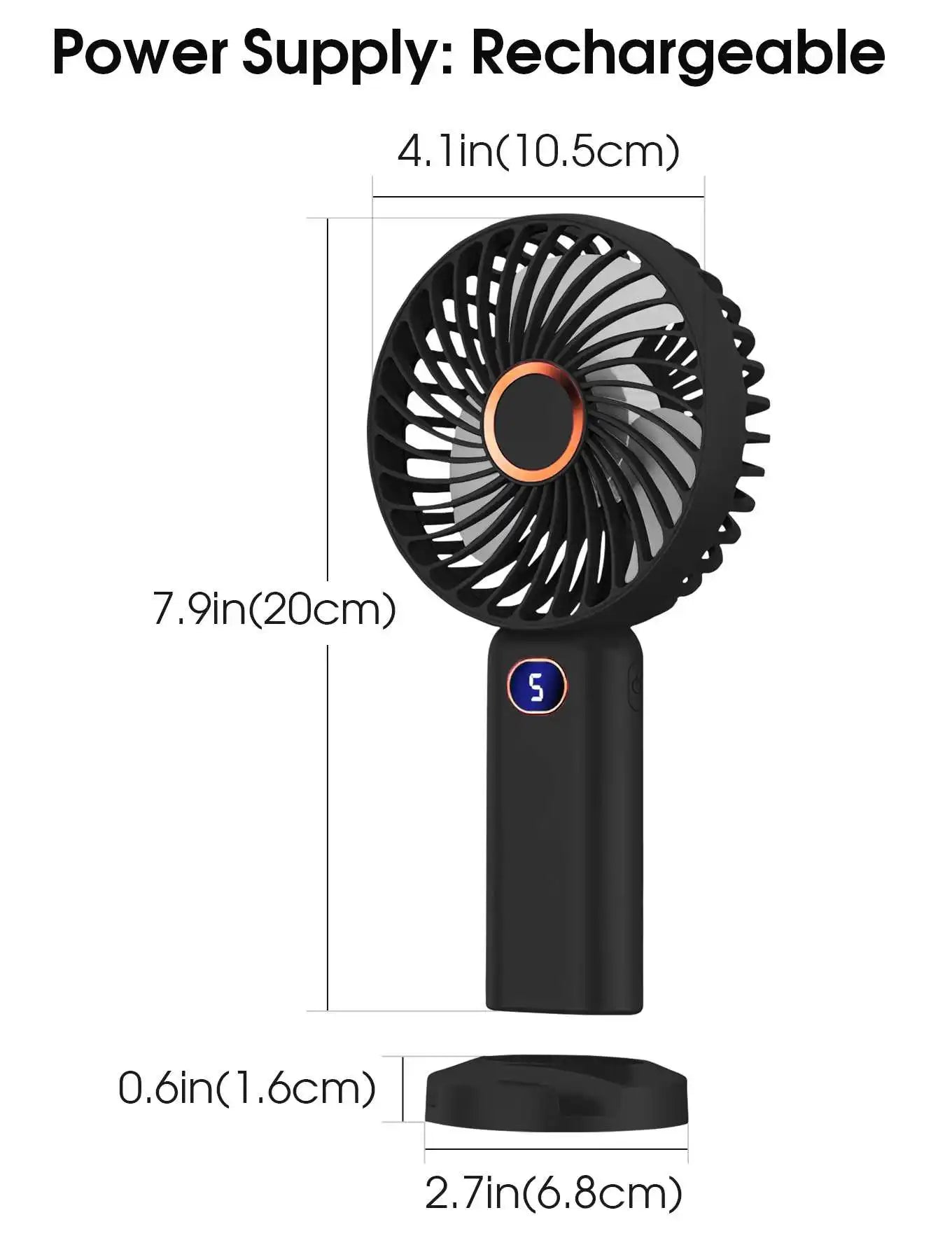 Portable Handheld Fan USB Rechargeable Digital Display