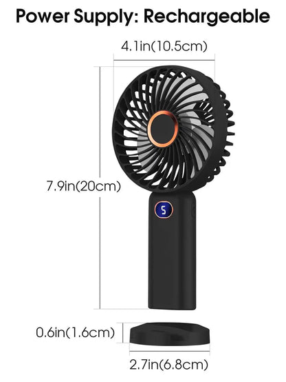 Portable Handheld Fan USB Rechargeable Digital Display